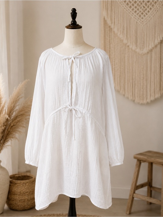 Abercrombie & Fitch Dresses & Skirts - Abercrombie & Fitch White Cotton Gauze Boho Peasant Mini Dress Size M